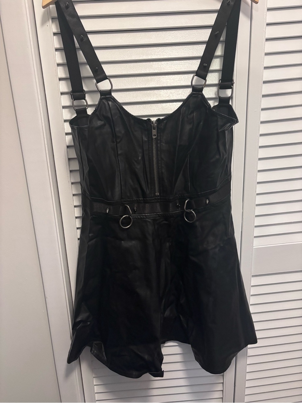 Black Faux Leather Ring-Accent Mini Dress